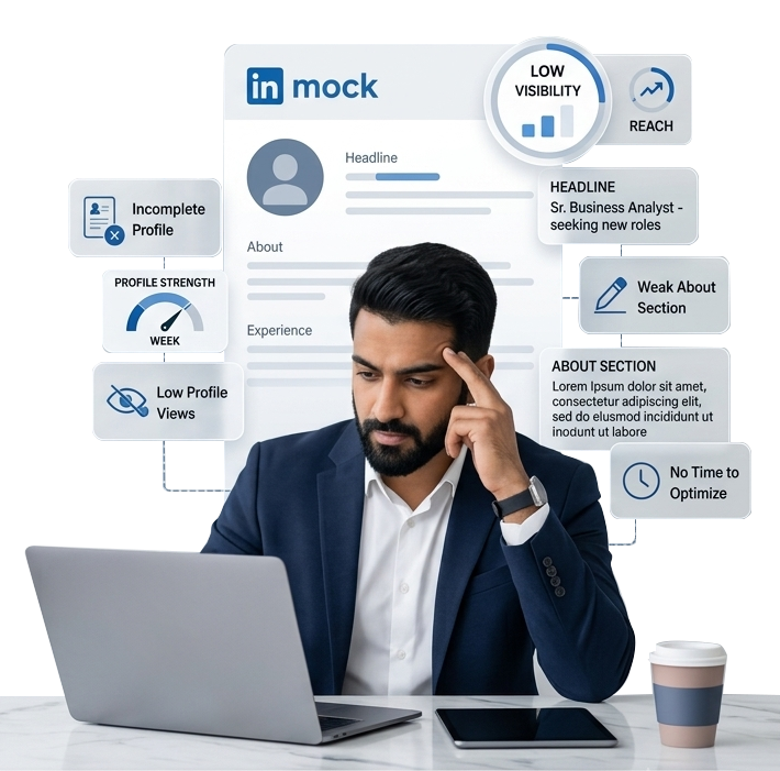 Professional struggling at laptop